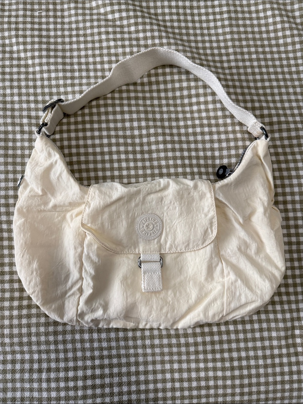 Kipling Off-White Nylon Shoulder Bag with Front Flap